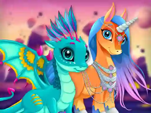 Logħba Cute Unicorns And Dragons Puzzle onlajn
