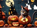 Logħba Puzzle jigsaw: qattus ta 'Halloween onlajn